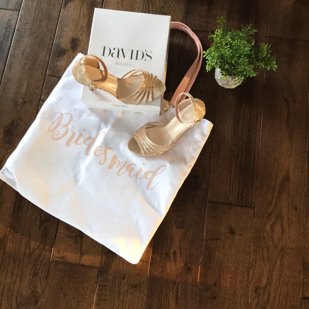 David’s Bridal Nude Metallic strap heel